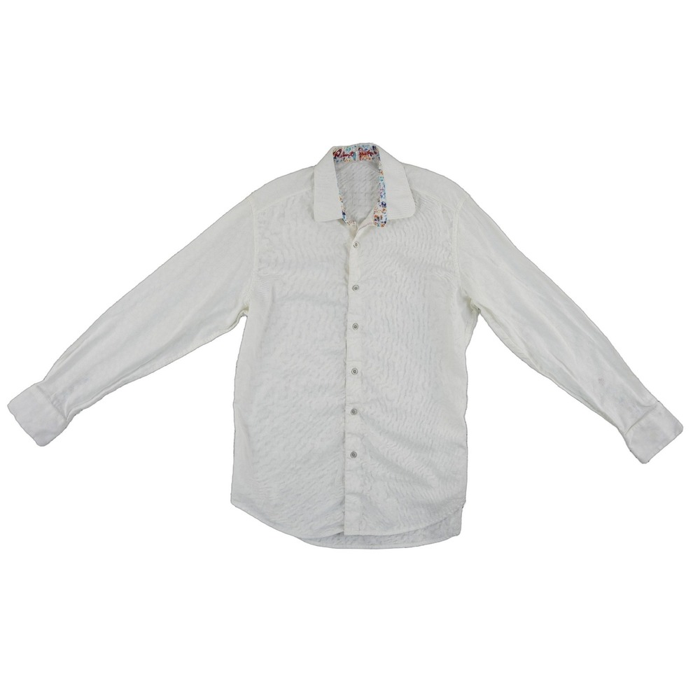 Robert Graham Button Shirt Men's Size Medium White Multi 100% Cotton Jacquard